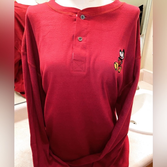 Vintage Disney Mickey Mouse Embroidered Long Sleeve Henley - Red - S - Picture 2 of 12